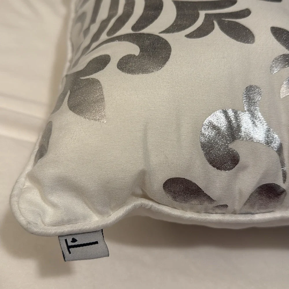 Elegant White and Silver Decorative Pillow 16’x11’‎